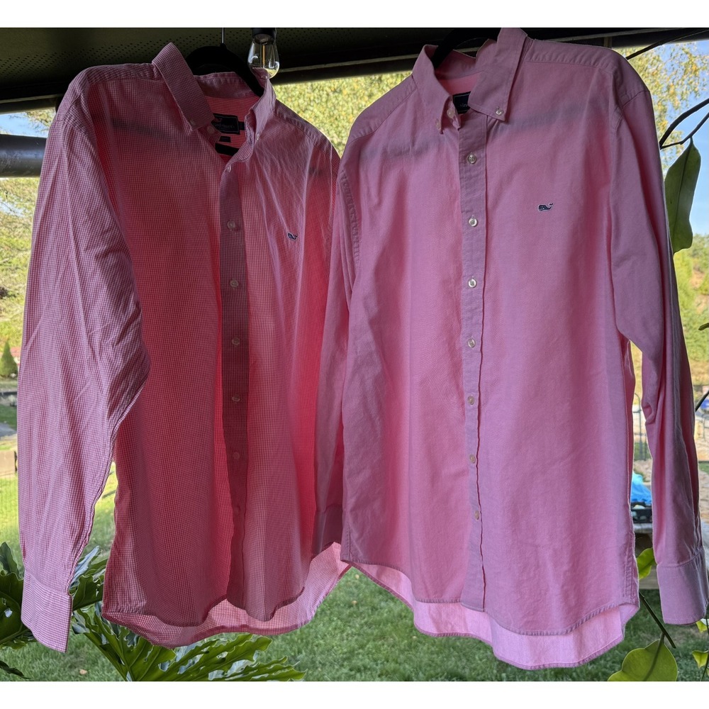 Lot 2 Vineyard Vines Men's Large Whale Shirts Pink Button Down 100% Cotton